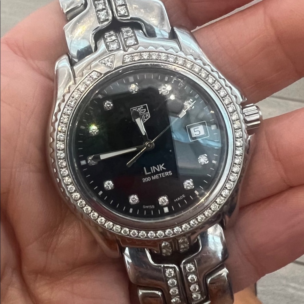 Mens Tag Heur Link Watch with Custom Diamonds on Face and Band